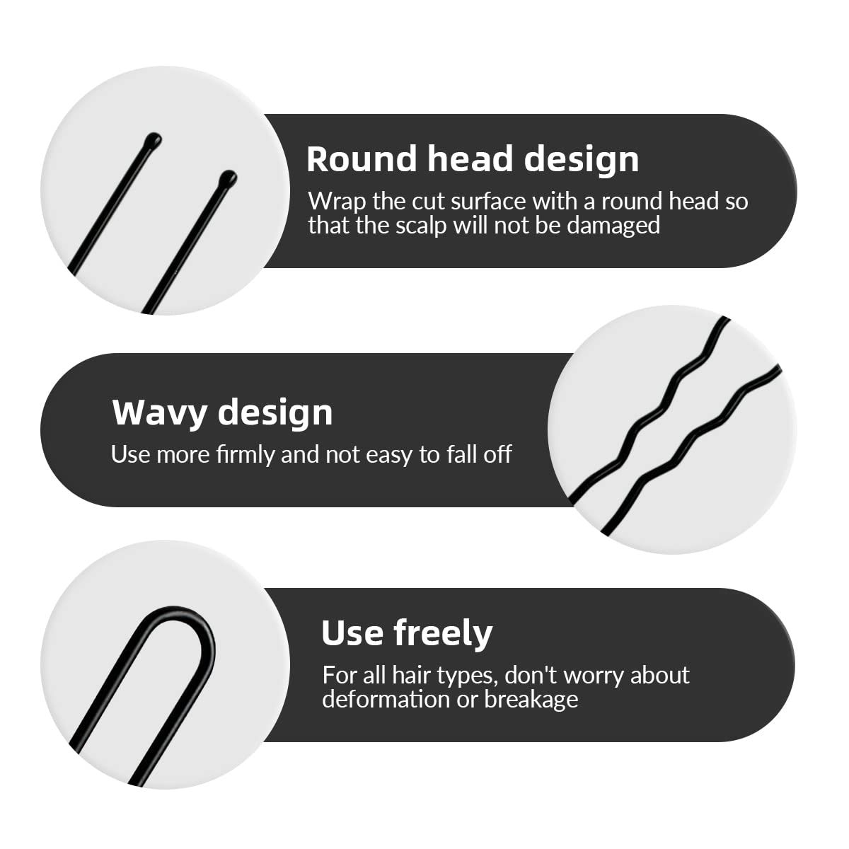 100 Pack U Shaped Crinkle Hair Pins with Storage Box, Heavy Duty Hair Grips for Buns, Updos, Ballet and Everyday Styling, Black, 6.1 cm β image 3