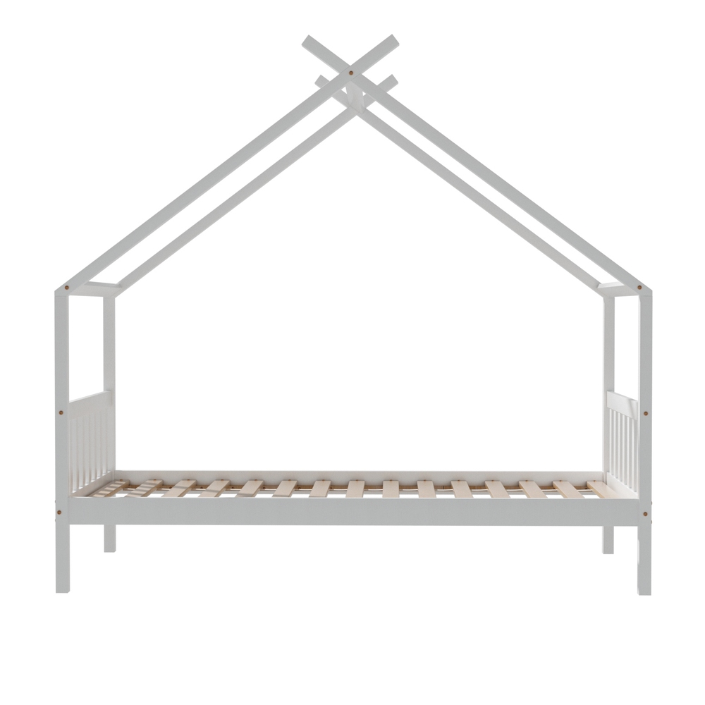 Artiss Bed Frame Wooden Base Kids Single Timber House Beds White — image 3