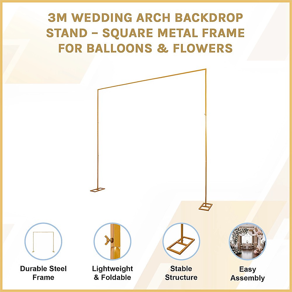 3m Wedding Arch Backdrop Stand โ Square Metal Frame for Balloons & Flowers โ image 3