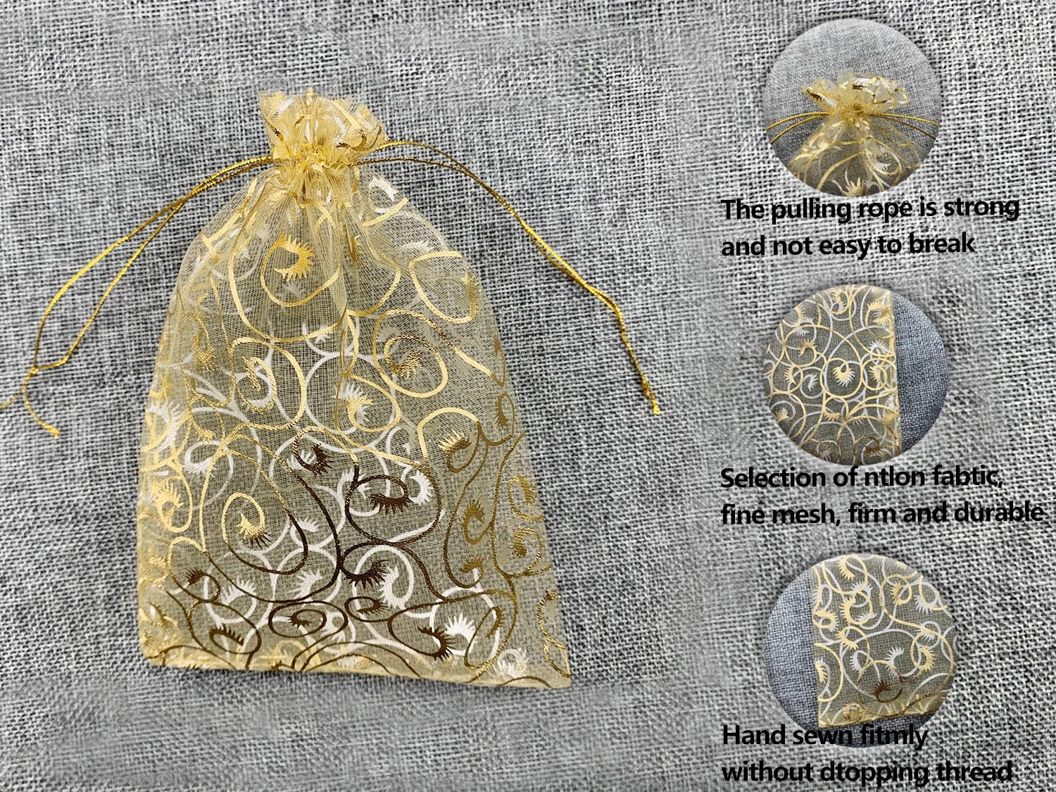 Wedding Favors Small Gift Bags, 100pcs 2.8x3.6 Inch (7x9cm) Gold Organza Bags for Party Favor Bags Small Business Candy Bags Mesh Bag (Gold, 2.8''x3.6'') — image 2
