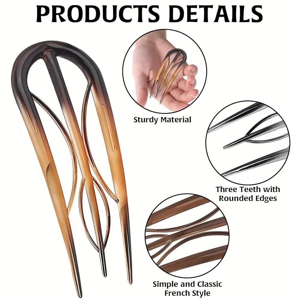 3piece set of French hair clips - U-shaped vintage acetate hair clips, suitable for fine and coarse hair, gentle grasping design, easy to create braids, buns — image 4