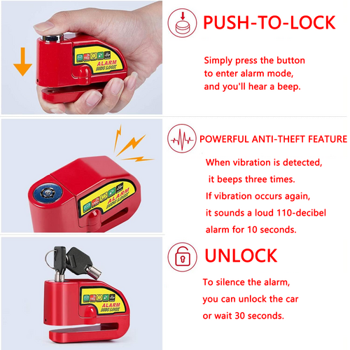 Motorcycle Alarm Disc Lock Motor Bike Brake Security Electric Rotor Bike Lock RED โ image 2