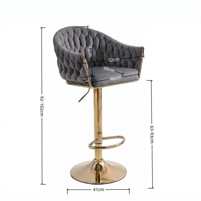 SERENITà GP1863 Modern Velvet Breakfast Bar Stools Swivel Barstools Adjustable Counter Stools with Backrest (Gold-Grey) — image 6
