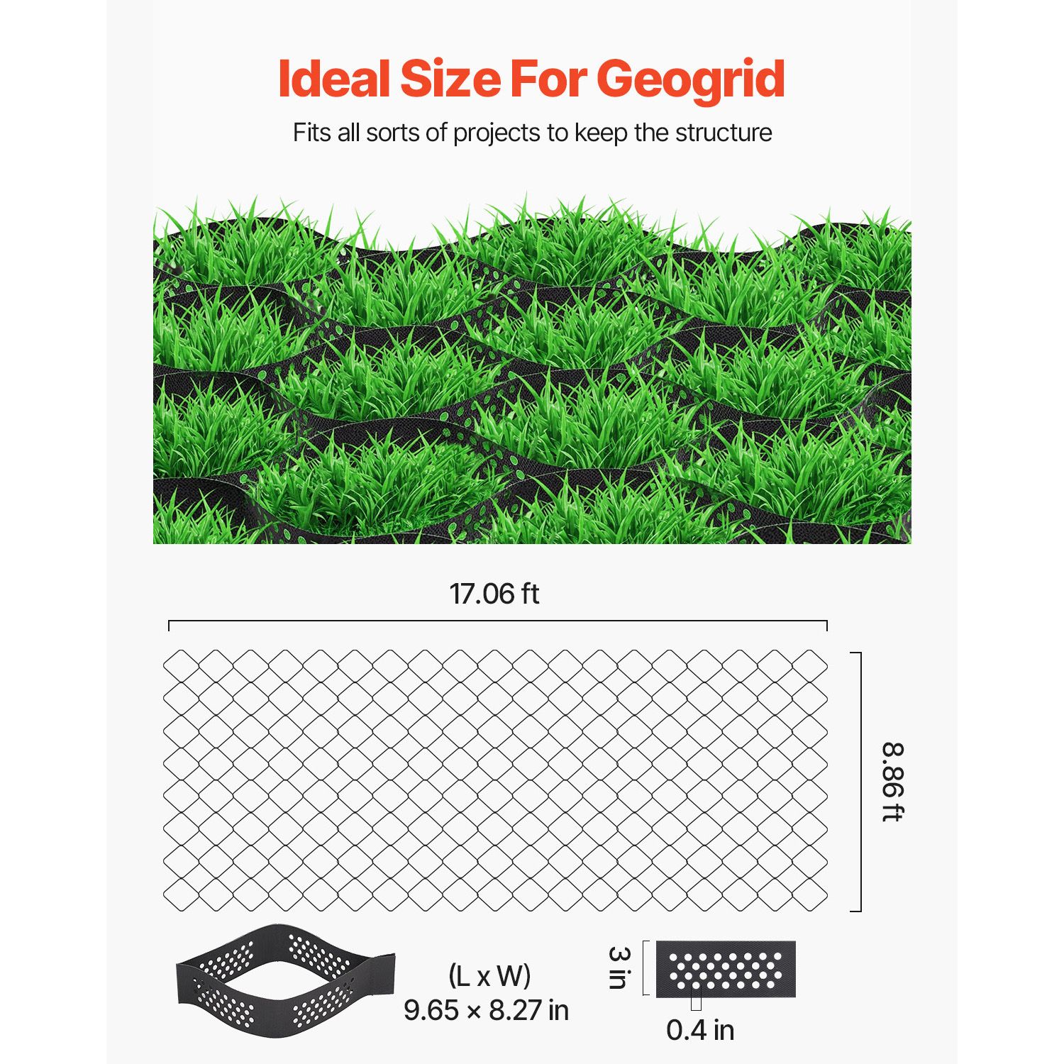Gravel Grid, 75mm Depth, 5.2 x 2.7m, 853kg Per Sq ft Grass Ground Retainer, Permeable Geo Grids Driveway Stabilization, for Garden, Patio, Walkway, RV Parking โ image 3