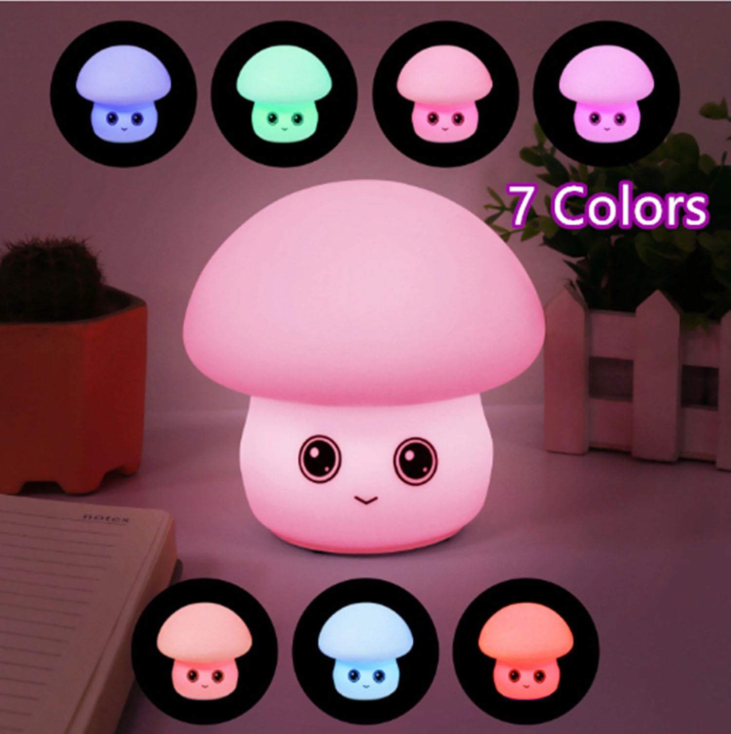 Mushroom Night Light- 7 Colors Decor Mushroom Table Lamp for Kids/Baby/Adults,Soft Silicone Nightlights — image 2