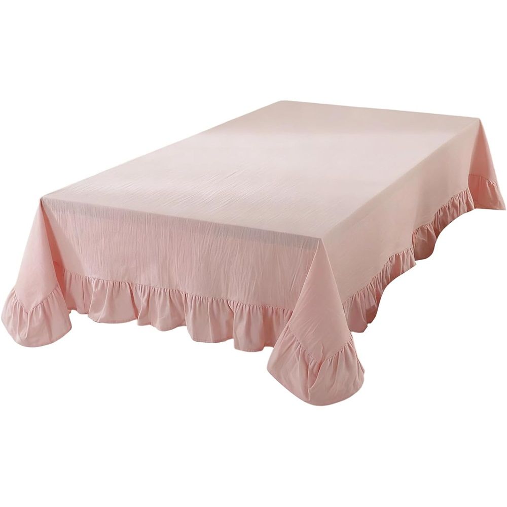 Solid Color Ruffled Tablecloth Cotton Rectangular Square Table Cover Decoration for Kitchen Dinning(pink)