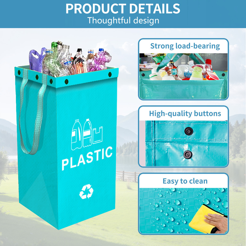 Foldable Waterproof Waste Sorting Bags, Reusable Laminated Recycling Storage Tote with Handle, 40L Large Capacity Garbage Organizer(Brown + grass green) — image 5