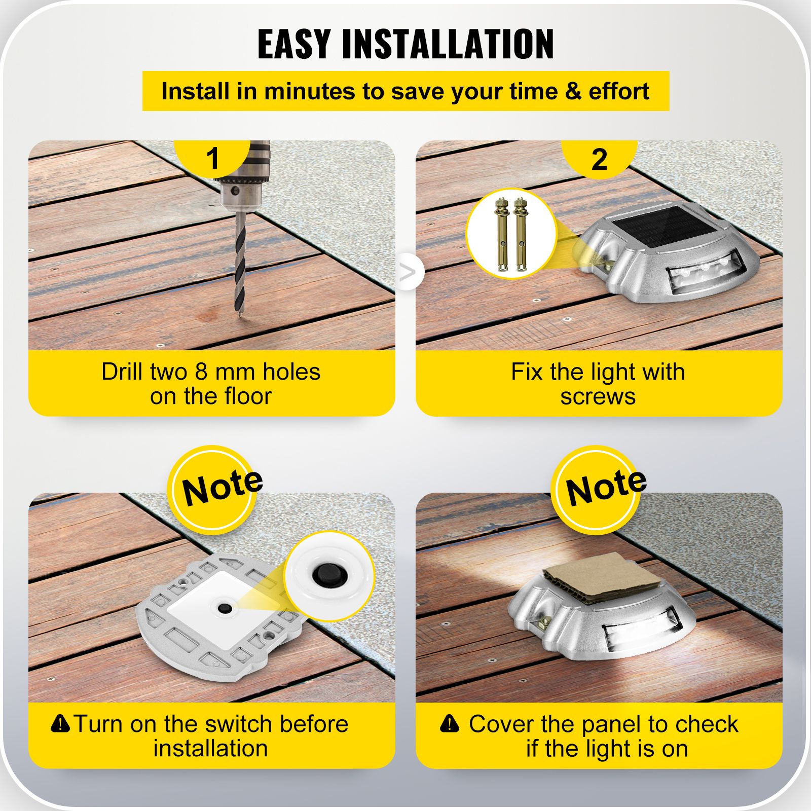 Driveway Lights 12-Pack Solar Driveway Lights Bright White with Screws Solar Deck Lights Outdoor Waterproof Wireless Dock Lights 6 LEDs for Path Warning Garden — image 6