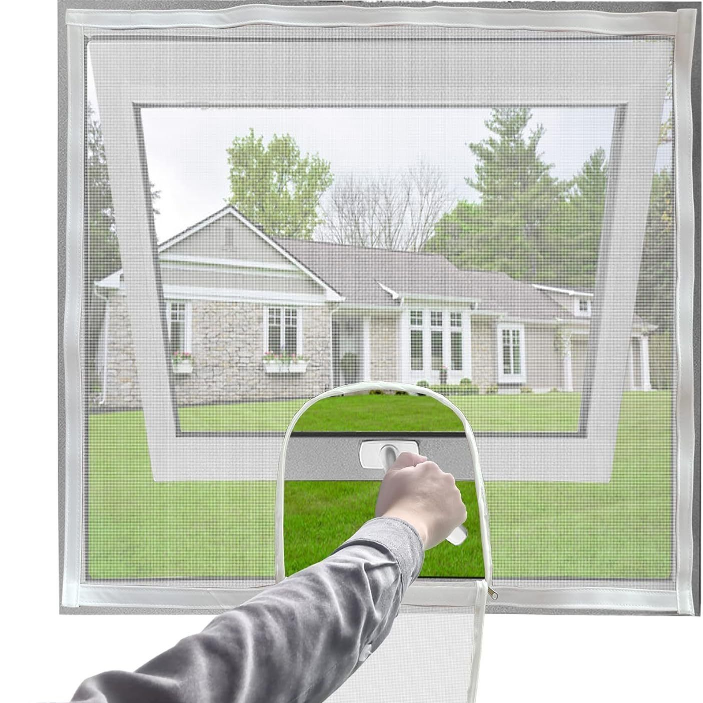 Adjustable Window Screen Replacement kit DIY with Zipper Opening, Fiberglass White 47in X 47in can be Cut fits Smaller — image 4