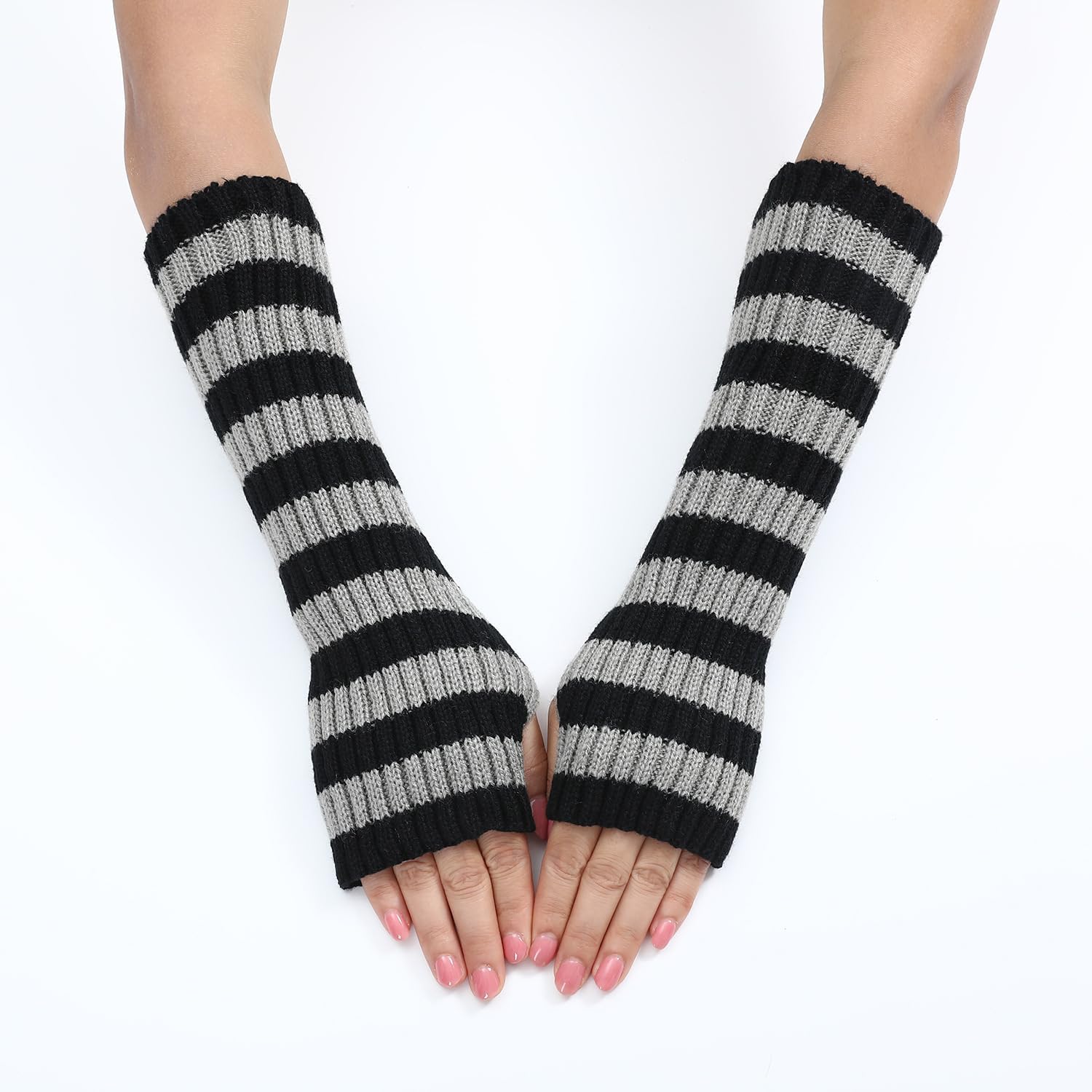 Y2k Striped Arm Warmers Long Fingerless Knitted Gloves Punk Gothic Alt Emo Scene Cool Winter Arm Sleeves Grunge Accessories โ image 3