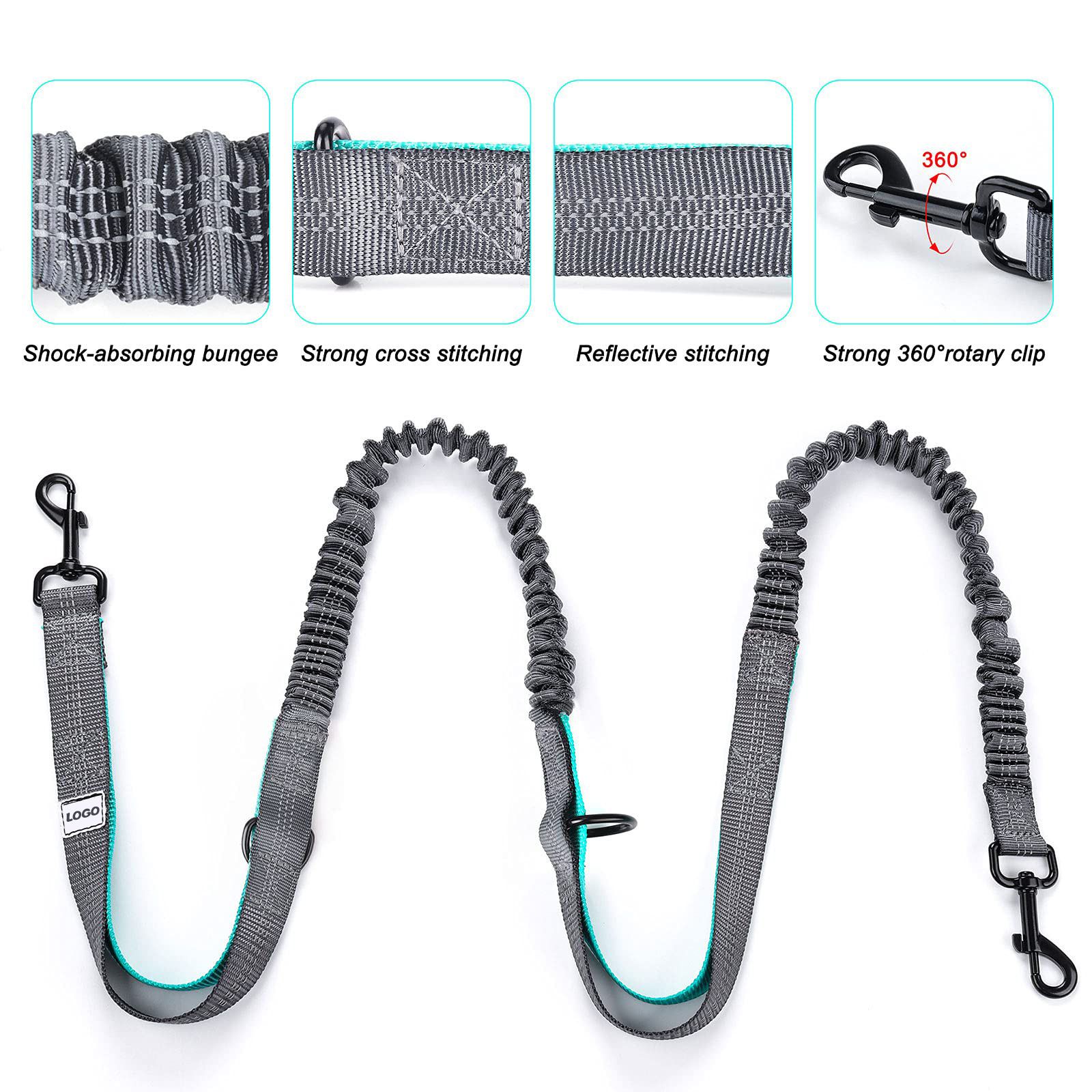Hands Free Dog Leash Running Belt with Adjustable Bungee Lead(Mint green), Multi Pocket Outdoor Waist Bag and Free Roll of 15 Poop Bags for Walking, Jogging — image 5