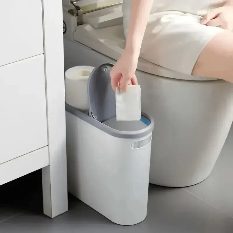 Simple Garbage Can with Lid Household Clamped Plastic Bucket Flip Lid Kitchen — image 5