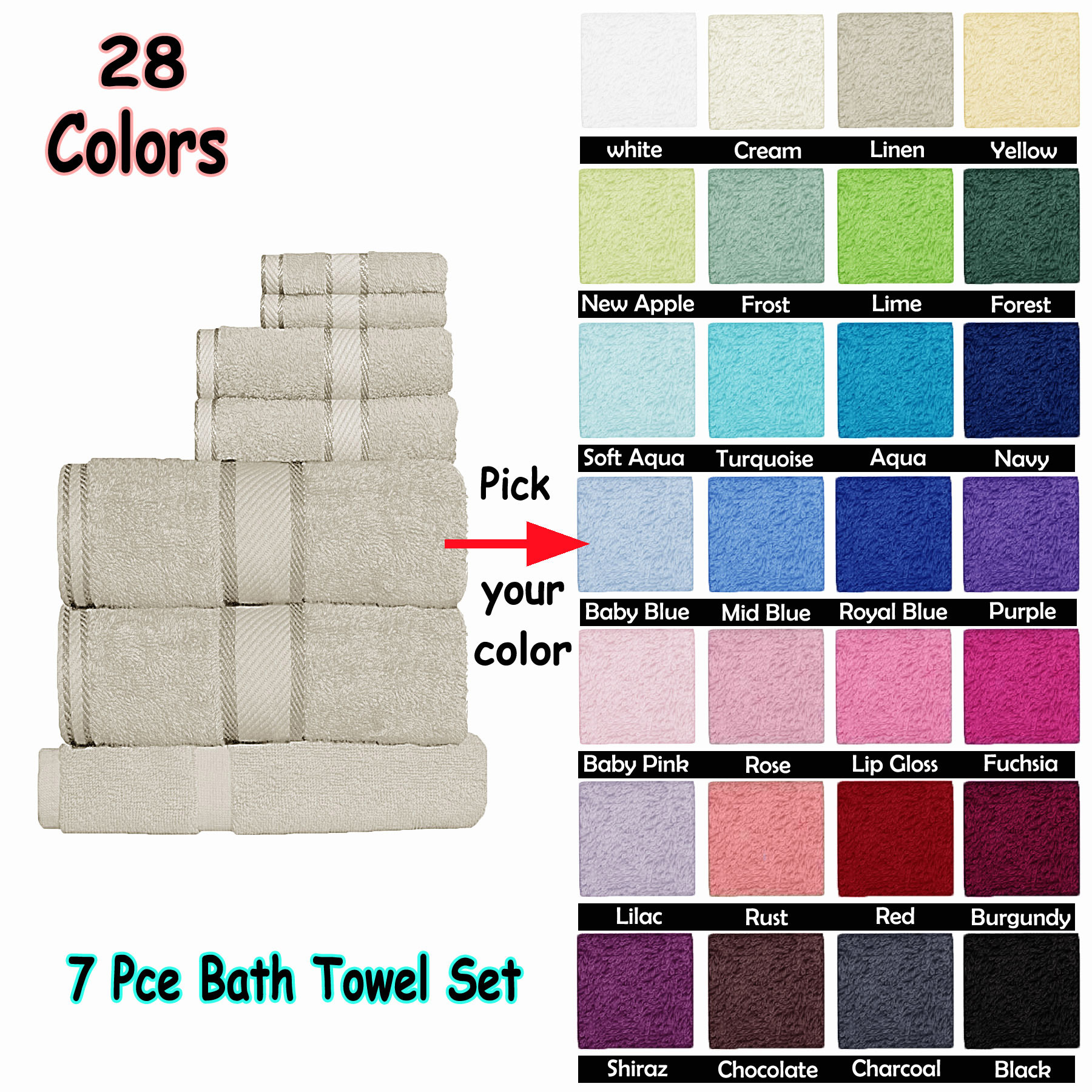 Kingtex 550gsm Cotton 7 Pce Towel Set Baby Blue — image 2