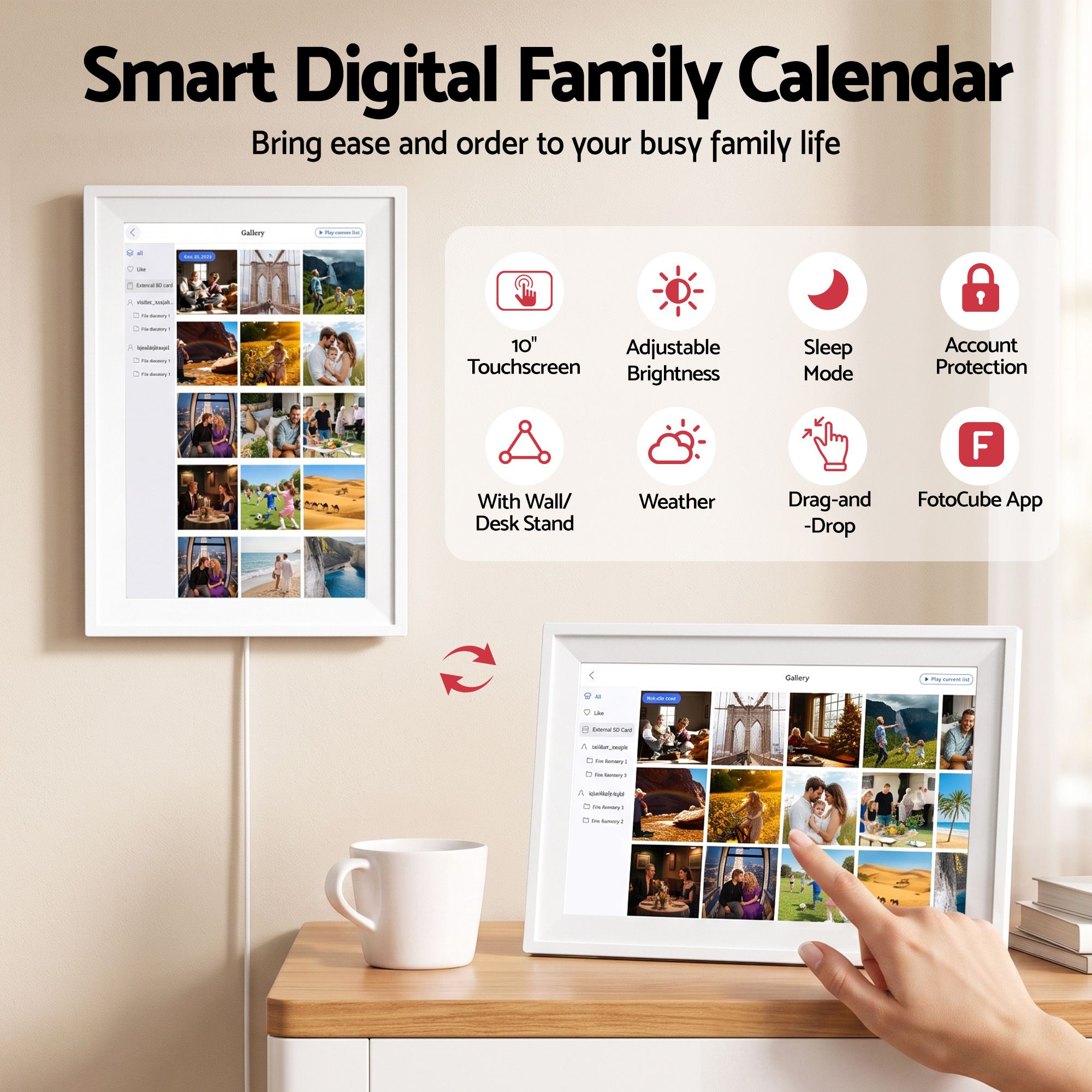 Artiss 10" Digital Calendar Planner Smart Photo Frame Family Chore Chart & Sync โ image 2