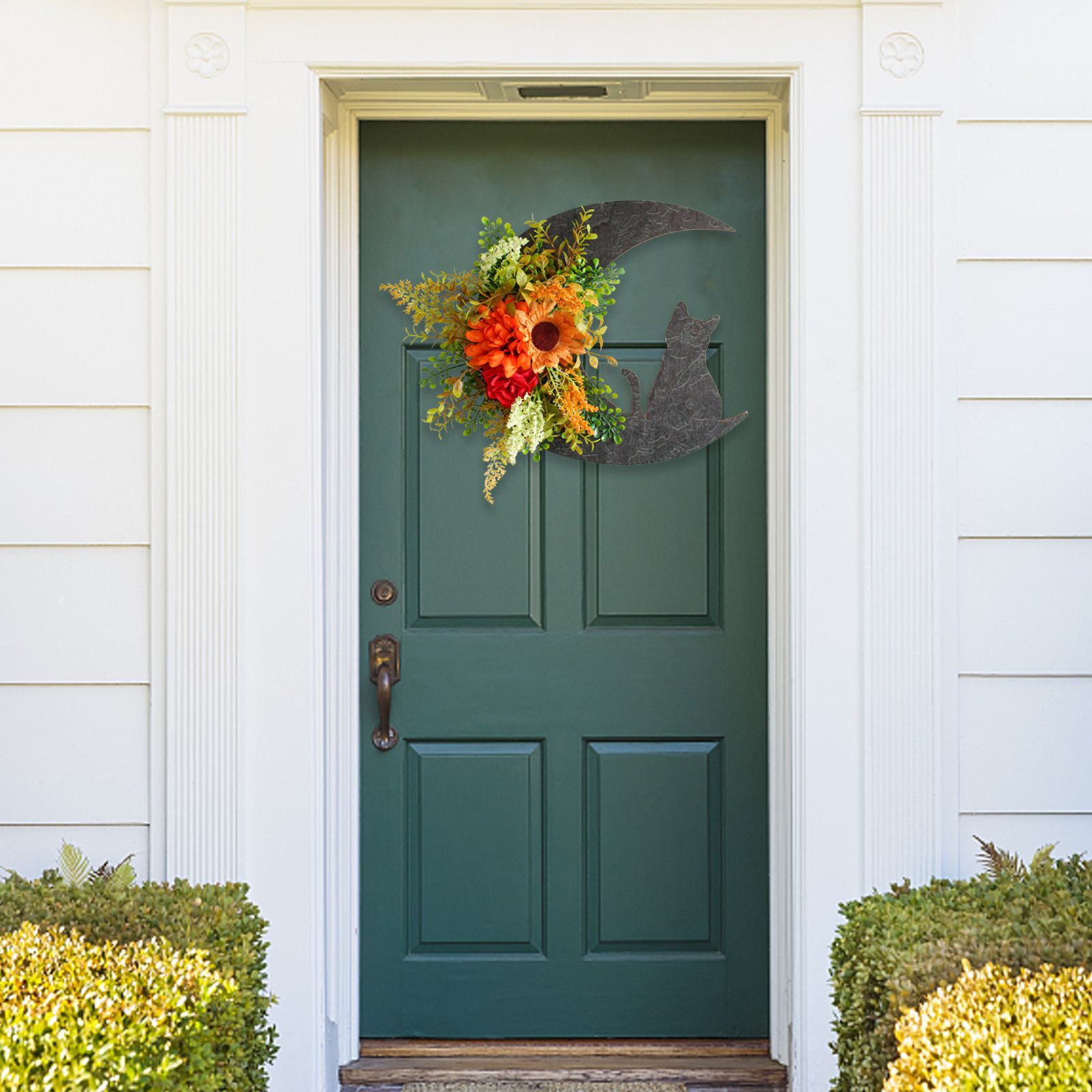 Halloween Moon Cat Garland Halloween Wreath Hanging Decoration for Halloween Party Home Farmhouse Porch Front Door Decor — image 2