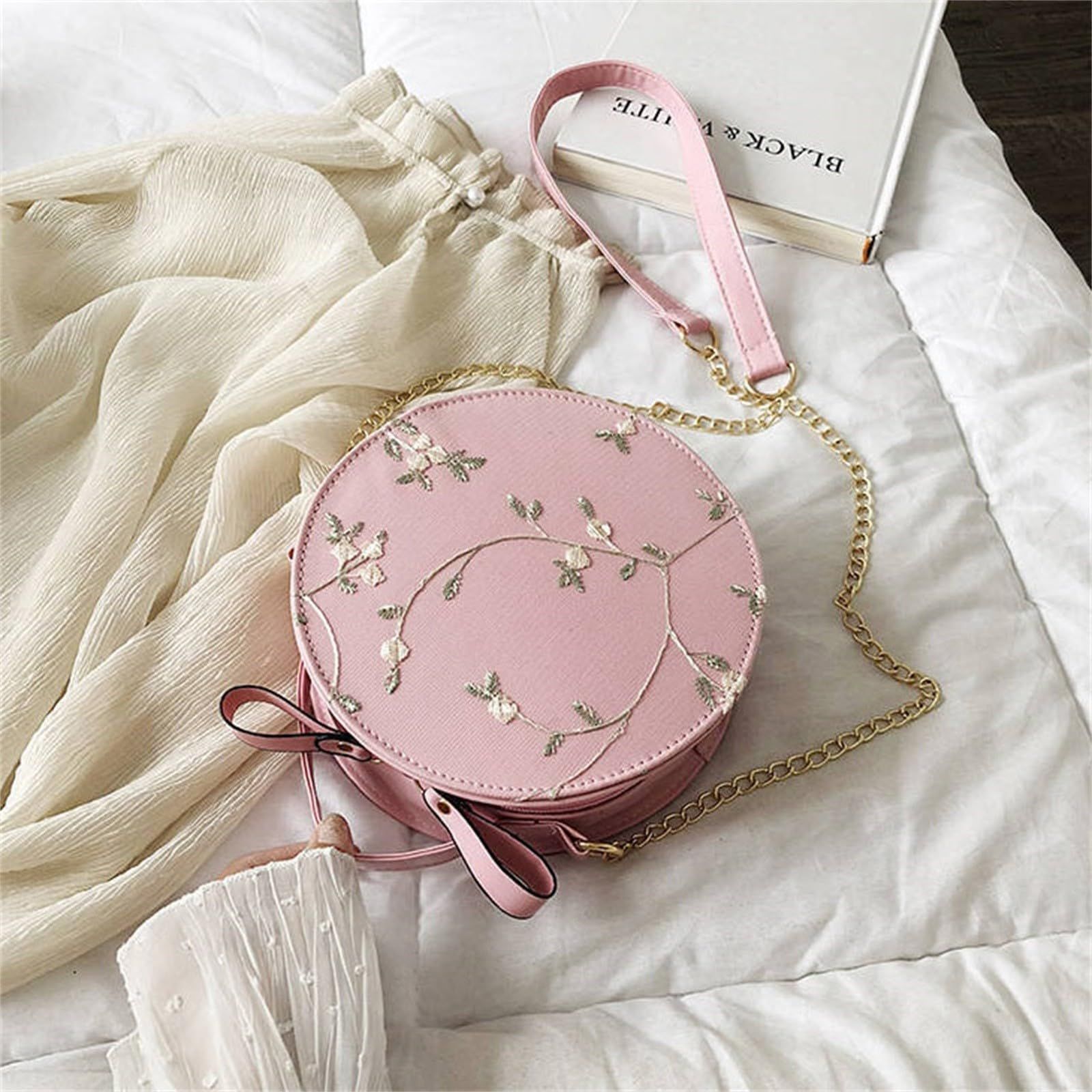 Handbag Round Women's Bag Solid Small Fashion Casual Bag Color Fresh Crossbody Lace Padded Bags for Outdoor โ image 3