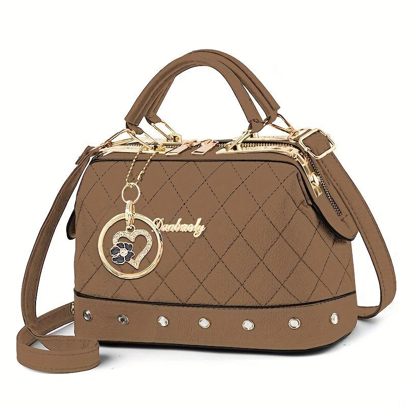 Women'S Handbag Quilted Handbag Studded Handbag Black Handbag Gold Toned - Gray - Size 25-13-16 — image 6