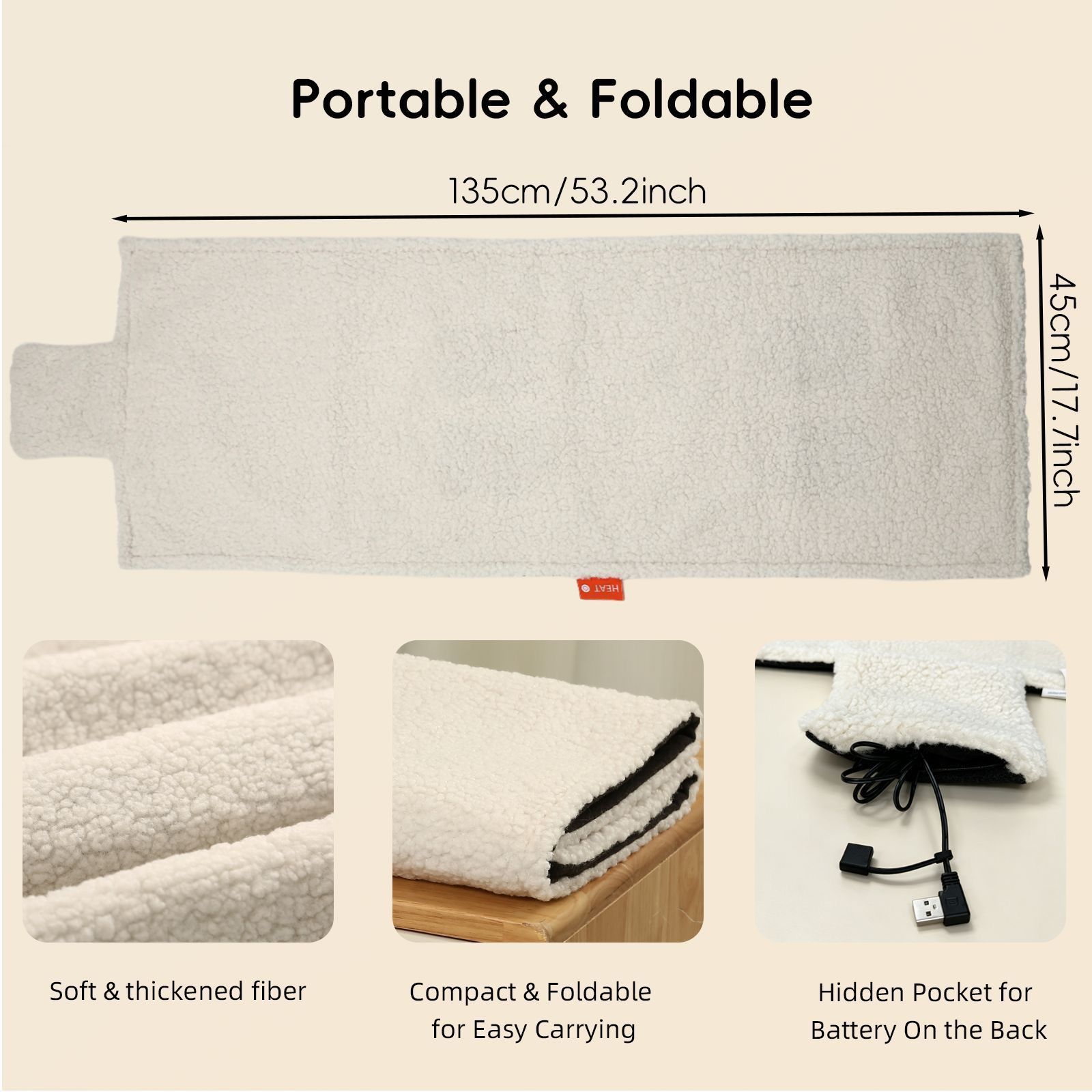 USB-Powered Heated Seat Cushion and Throw Blanket, Soft Flannel Fleece, Fast Heating with 3 Temperature Settings, Portable for Home, Office, Outdoor — image 5