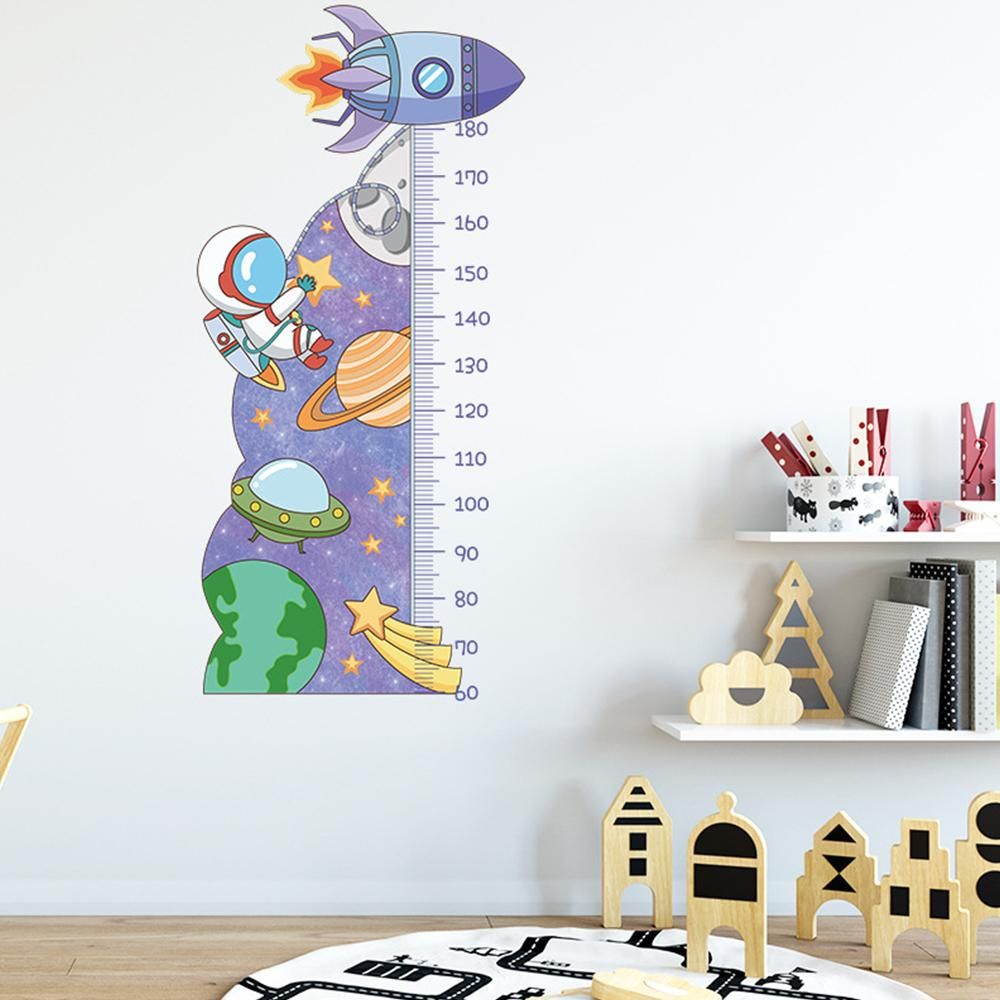 Cartoon Universe Starry Sky Astronaut Spaceship Rocket Height Sticker Wall Decals