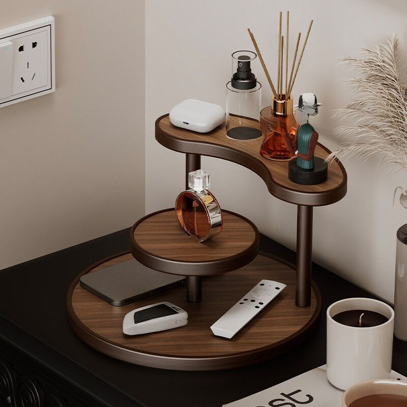 Three-tier Rotating Cosmetic Organizer, Wooden Bathroom Vanity Storage Rack, Suitable for Skincare Products, Perfumes, and Cosmetics — A Space-Saving — image 4