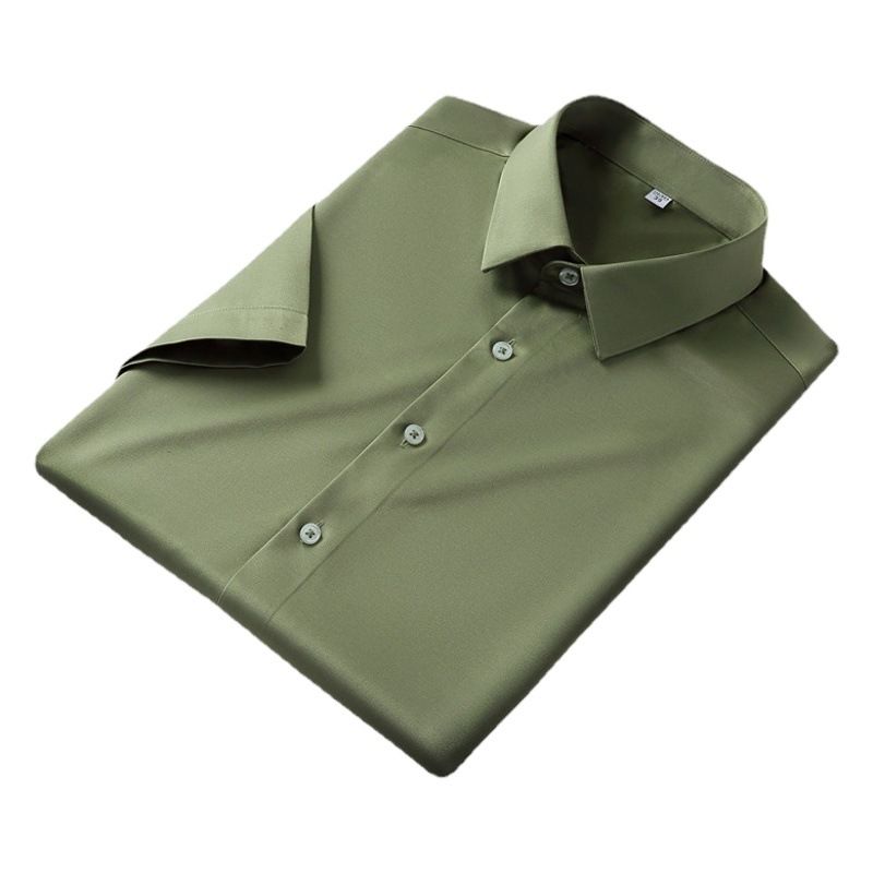 QIDEN Men's Short Sleeve Slim Fit No Iron Polyester... D2128-4 41