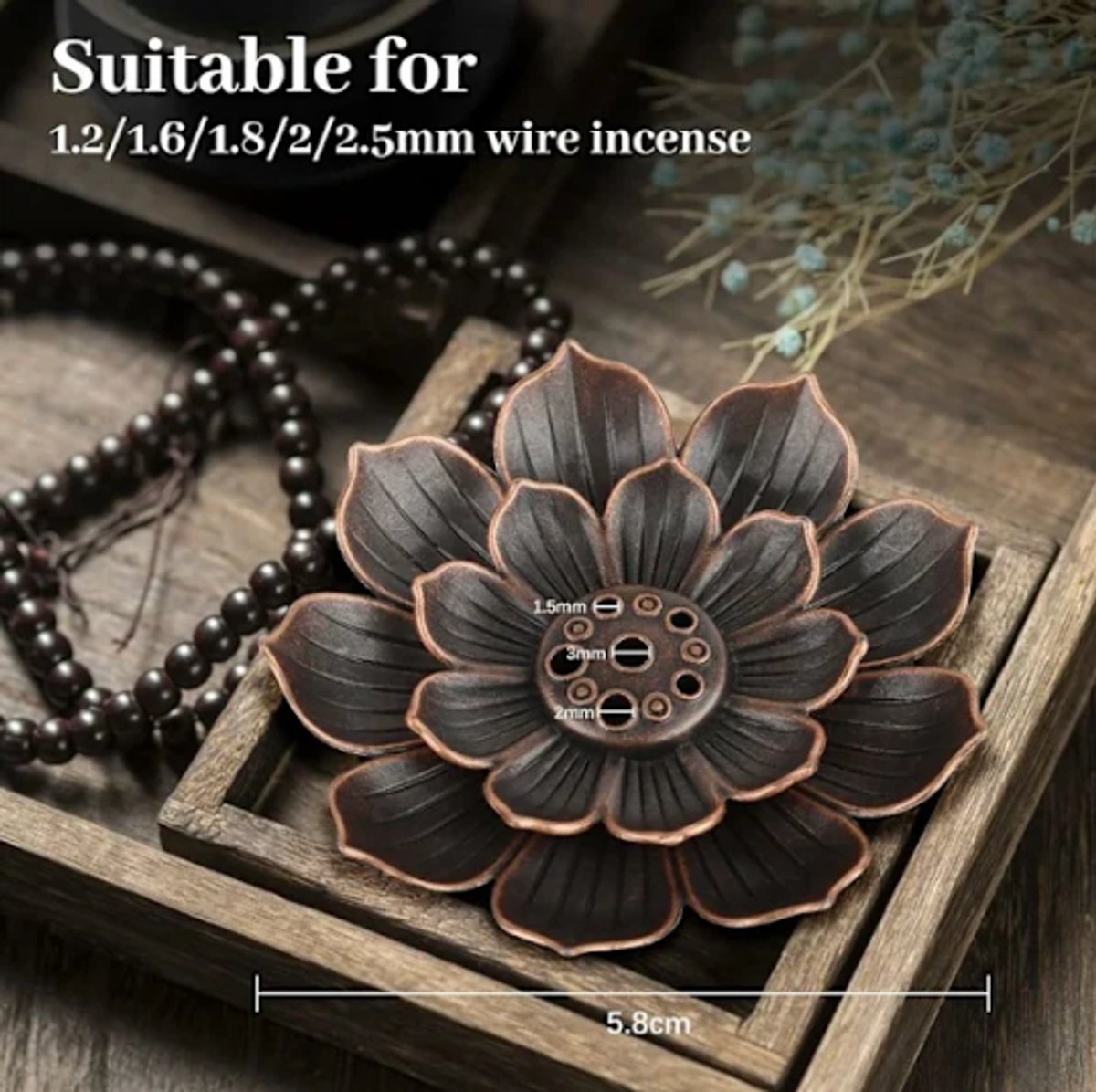 Set of 2 - Lotus-shaped incense burner - 6-hole incense burner with ash collection tray - Suitable for burning incense — image 4