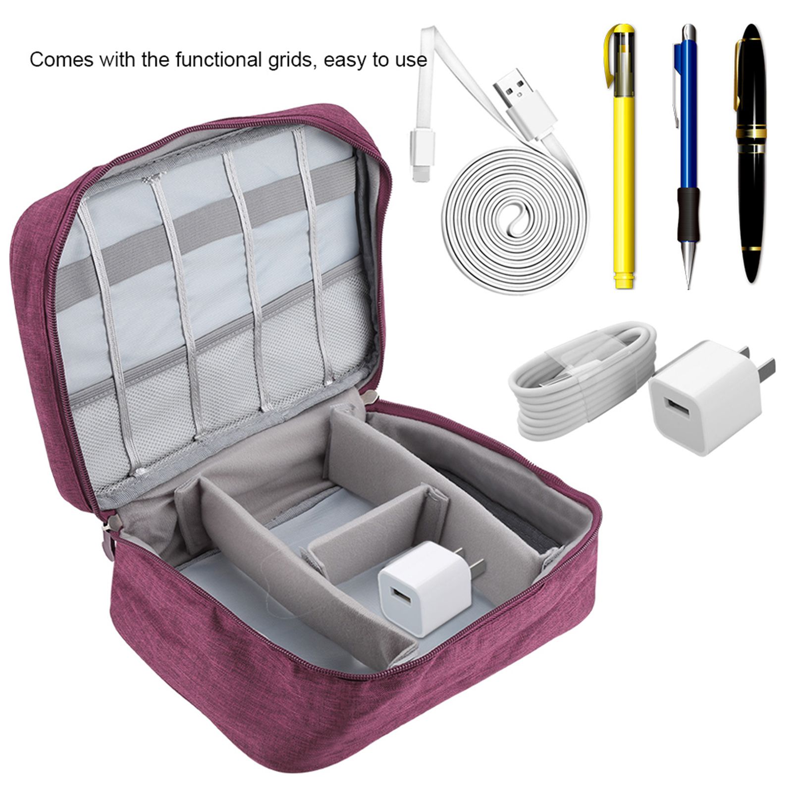 Portable Storage Bag for USB Cable Power Bank Headphone Digital Garget Organizer(Purple) โ image 3