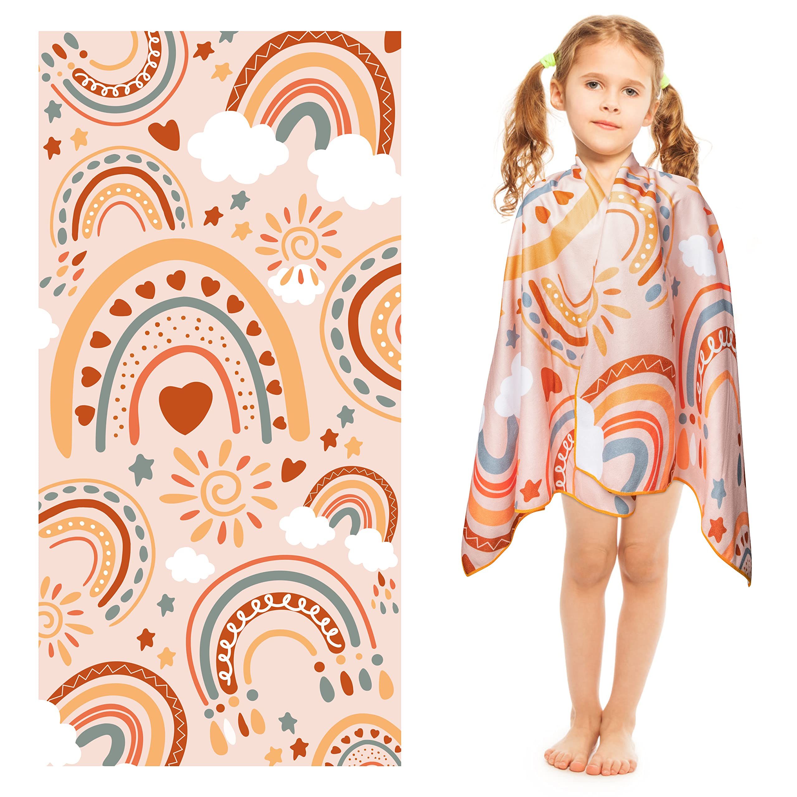 Rainbow Beach Towel for Kids, 60*120CM Microfiber Pool Towel Absorbent Quick Dry Beach Towel Sand Free Blanket for Summer