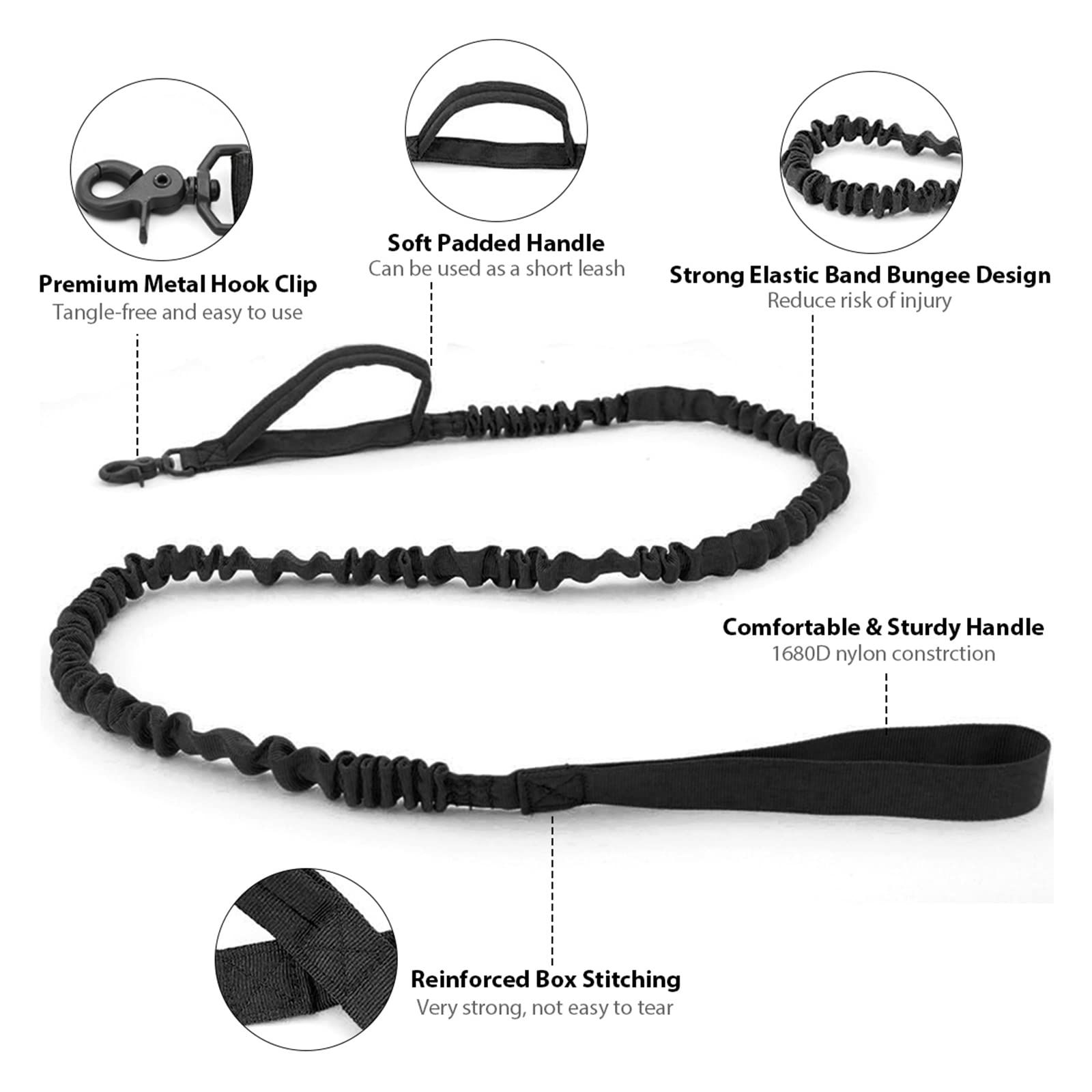 Dog Collar and Leash Set Heavy Duty Military Dog Collar with Handle and Metal Buckle for Medium and Large Dogs (Black, L) โ image 3