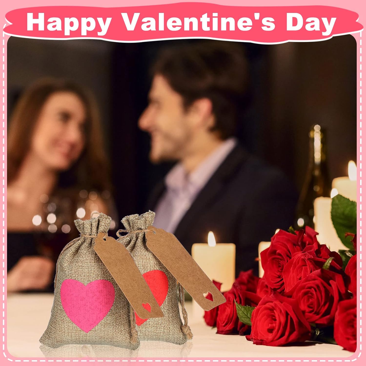 36 Pcs Valentine's Day Burlap Gift Bags with Drawstring Heart 6x4 In Party Favor Bag Mini Rustic Pouches Wedding Tags and Rope for Valentine Bridal โ image 6