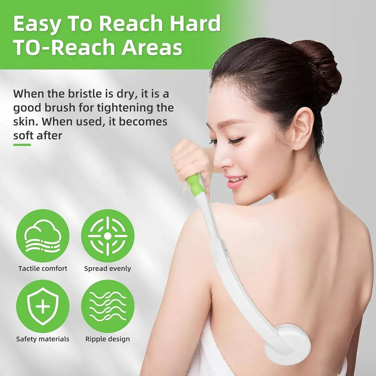 Back Bath Brush with Soft Bristles Curved Handle for Convenient Shower Scrubbing — image 4
