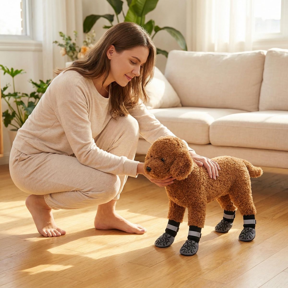 Anti-Slip Dog Socks with Adjustable Velcro, Non-Slip Grip Paw Protector for Indoor Floors & Outdoor Walks, Soft Breathable Pet Booties with Reflective Strips — image 6
