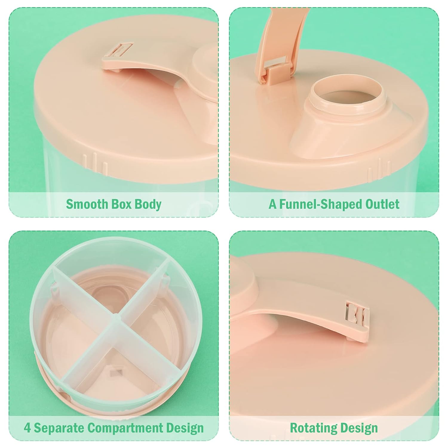 Baby Formula Dispenser On The Go, Non-Spill Rotating Four-Compartment Formula Container to Go, Milk Powder Kids Snack Container for Infant Toddler Travel โ image 2