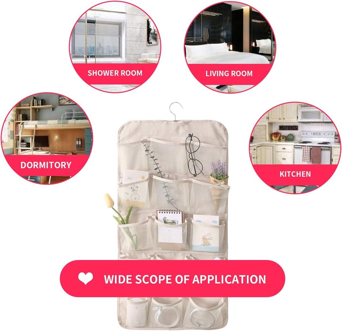 Bra Organizer - Double-Sided 12+18 Storage Pockets - Bra Divider for Closet - Hanging Underwear Divider - Beige - Hanging Storage Bag for Clothing - Clothing — image 4