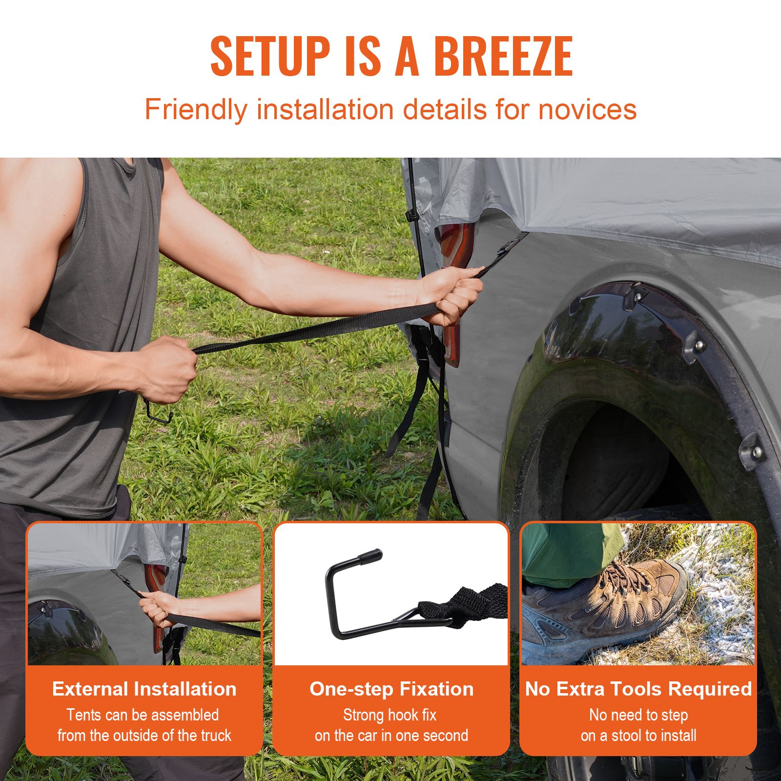 Truck Bed Tent, 5.5'-6' Pickup Truck Tent with Rain Layer and Carry Bag, Waterproof PU2000mm Double Layer Truck Tent for Camping, Accommodate 2-3 Person, for — image 6
