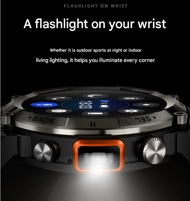 Black-orange Steel Belts Outdoor Smartwatch with 1.45-Inch HD Round Screen and Flashlight โ image 4