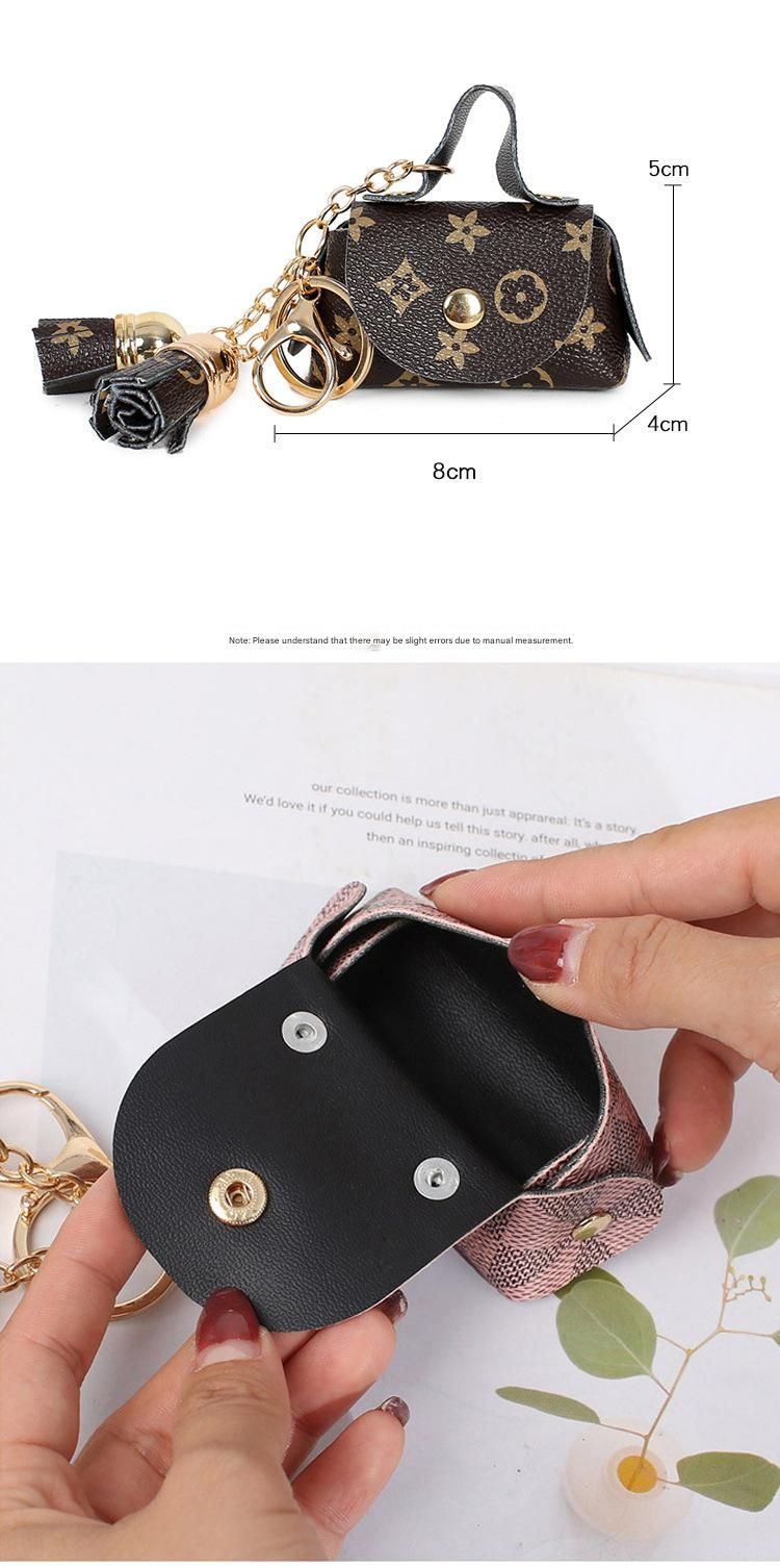 Red Cute Mini PU Leather Coin Pouch with Tassel Keychain - Printed Pattern Earphone Holder, Small Key Bag for Women, Lightweight Everyday Accessory โ image 3