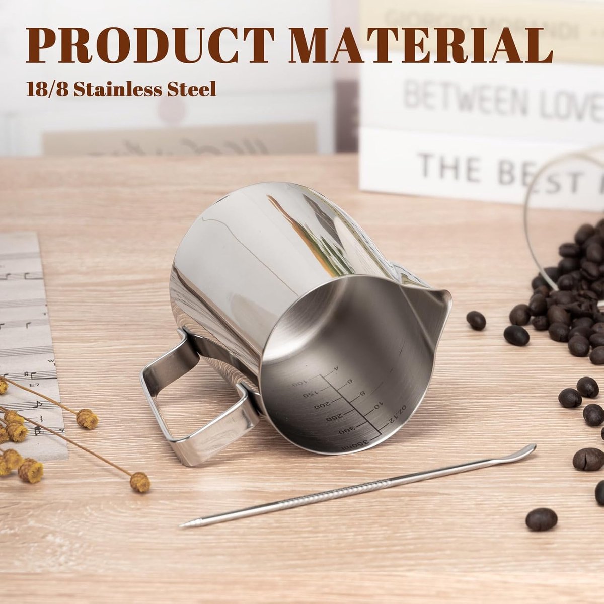 Milk Frothing Cup - 350ml Milk Frothing Cup - Clear Markings - Cappuccino Espresso Machine Accessory Made of Stainless Steel 304 - Suitable for Barista Coffee โ image 4