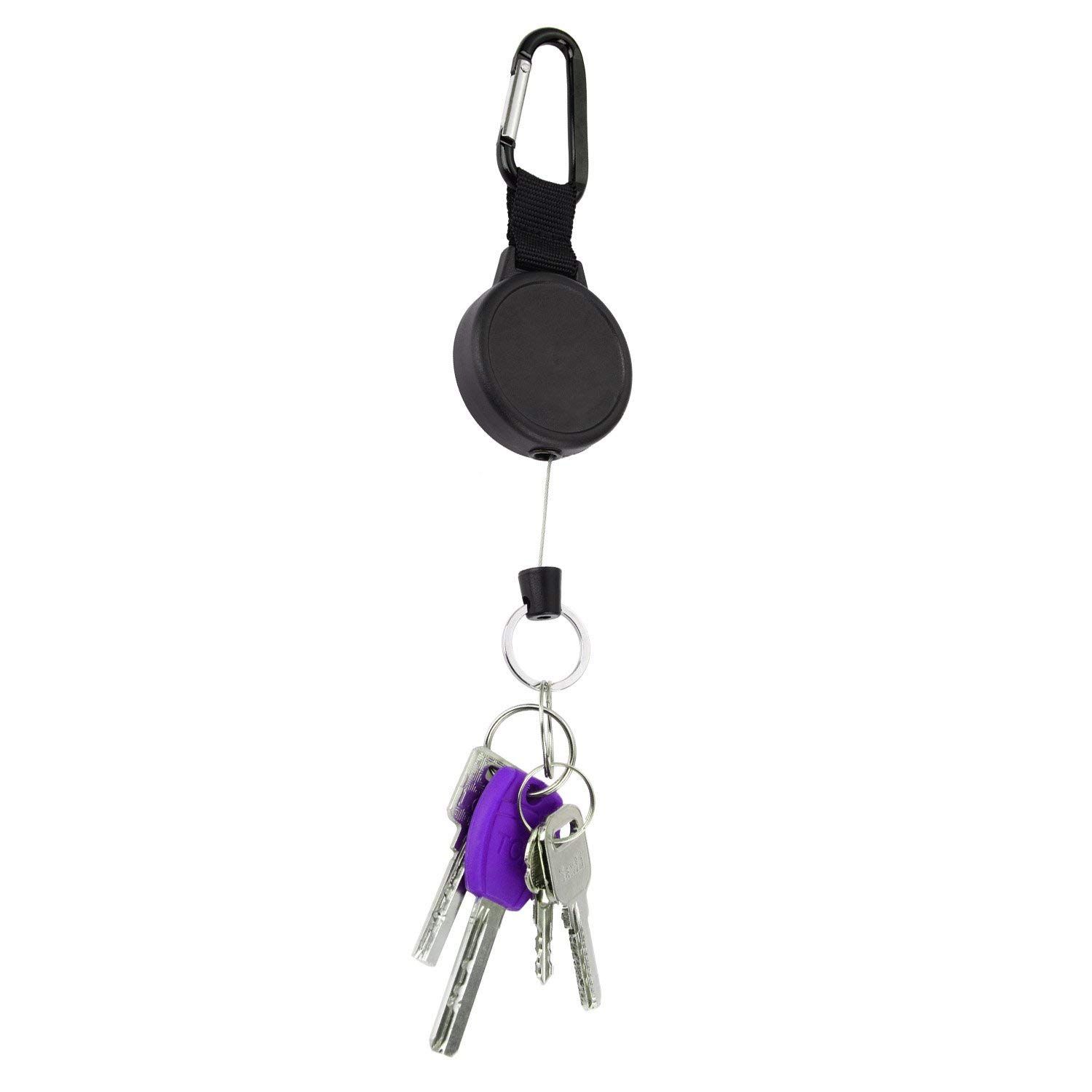 2 Pack Retractable Keychain, Heavy Duty Retractable Badge Holder Reel, Retractable ID Badge Clip Reel with Steel （Black Carabiner） — image 2