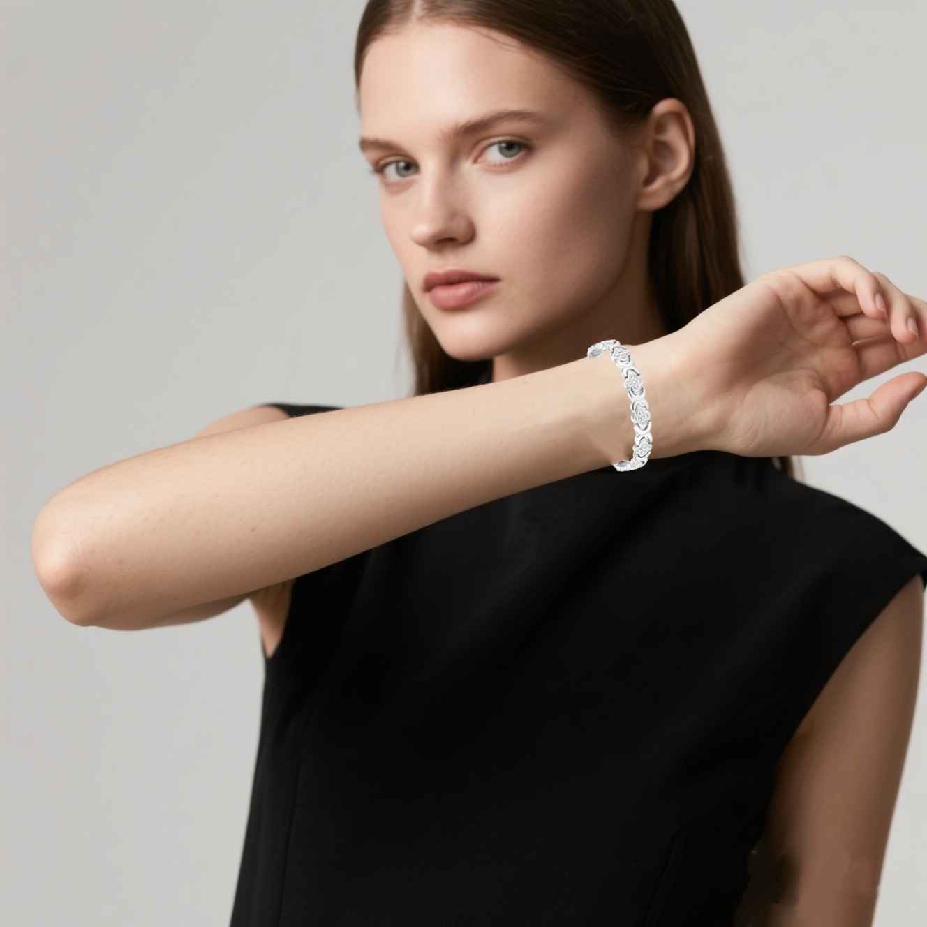 Silver New Fashion Lightweight Luxury Four-Leaf Clover Diamond Inlaid Bracelet - Alloy Magnetic Watch Band Style Bracelet for Women + Free Disassembly Tool โ image 2