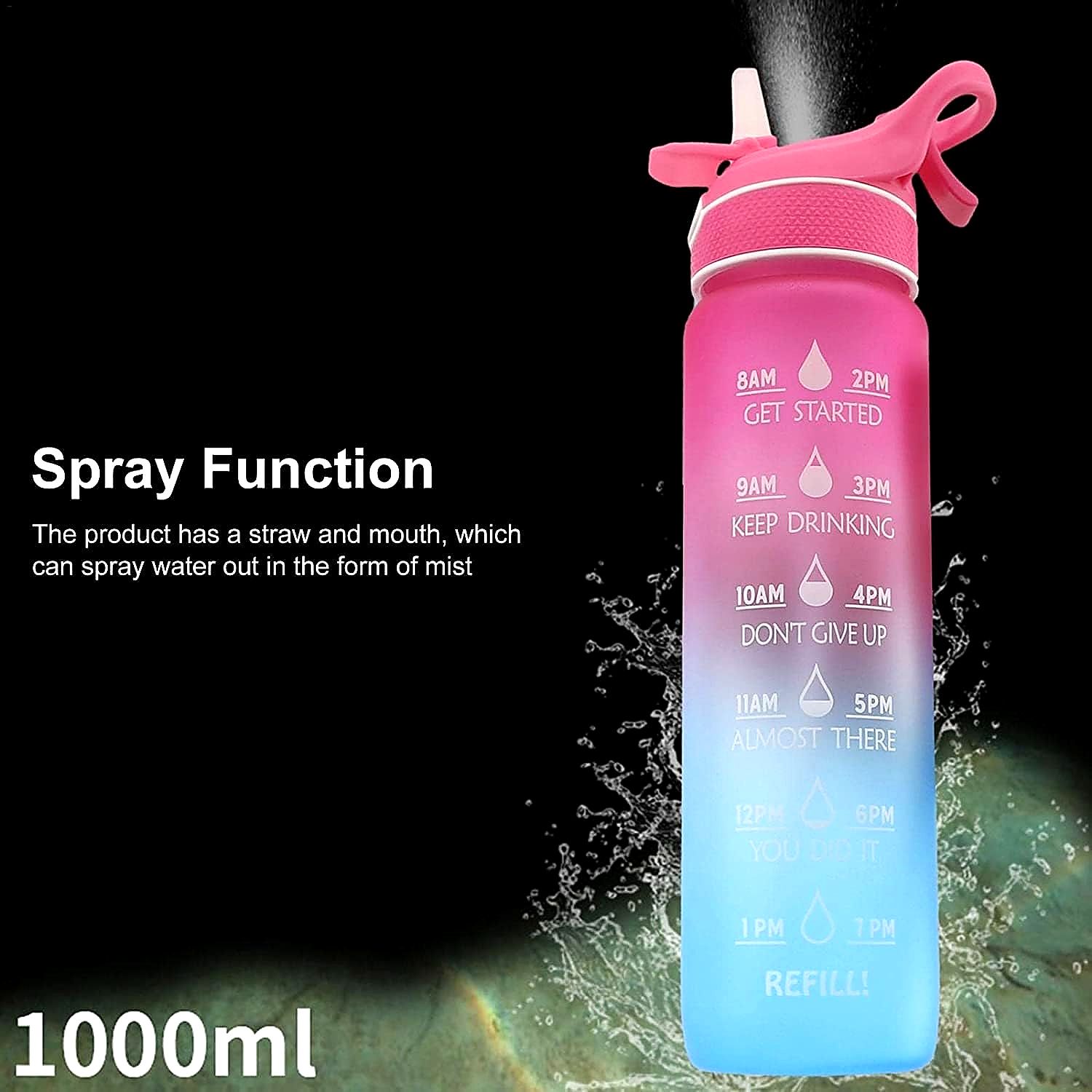 Trywise Water Bottle with Straw BPA Free Tritan Spray Function Matte Grey, 1 L — image 5