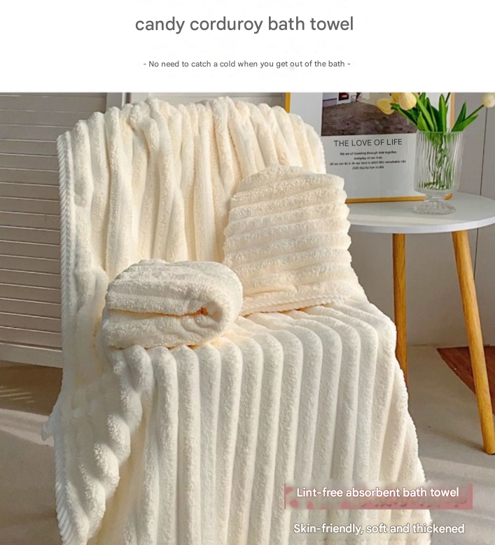 Grey Plush Ribbed Coral Fleece 3-Piece Towel Set - Ultra Soft & Absorbent Bath, Hand Towel and Hair Wrap — image 2