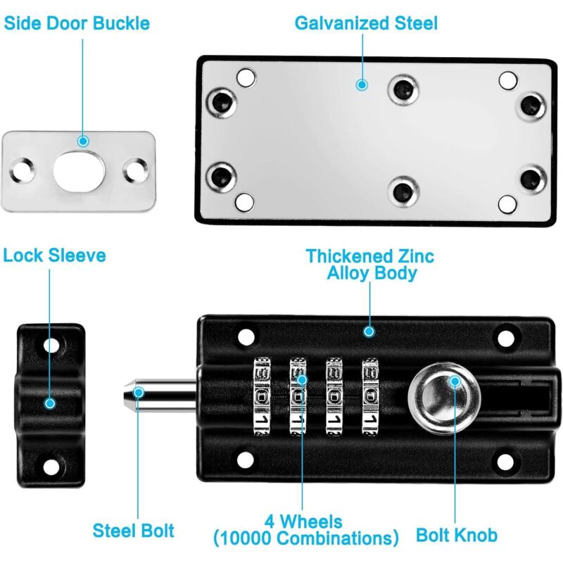 Combination Lock Latch 4 Digit Combination Lock Mechanical Code Door Lock Keyless Lock Slide Tamper Proof Door Lock For — image 4