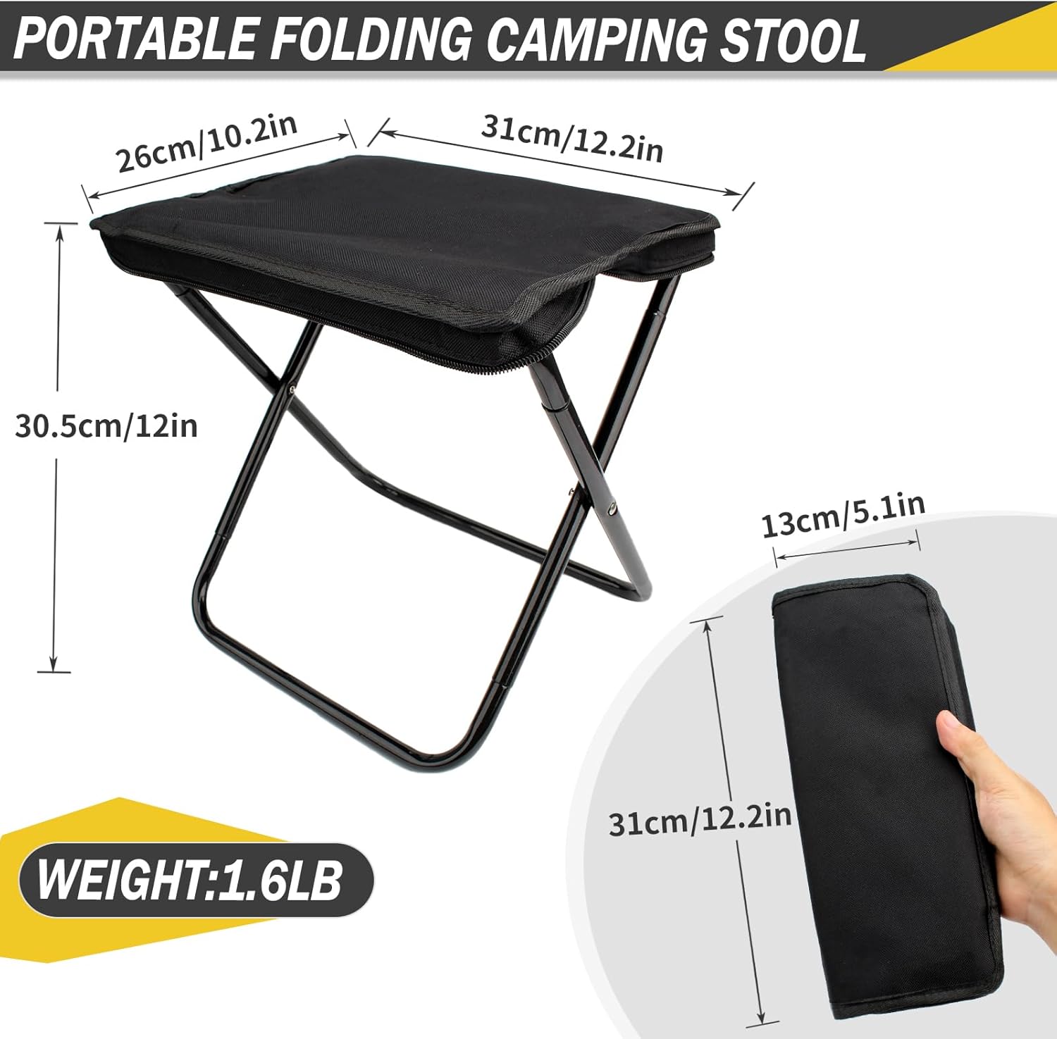 Portable Folding Camping Chair with Storage Bag for Fishing, Festivals, Beach Trips, Picnics and Lightweight Travel, Black — image 2