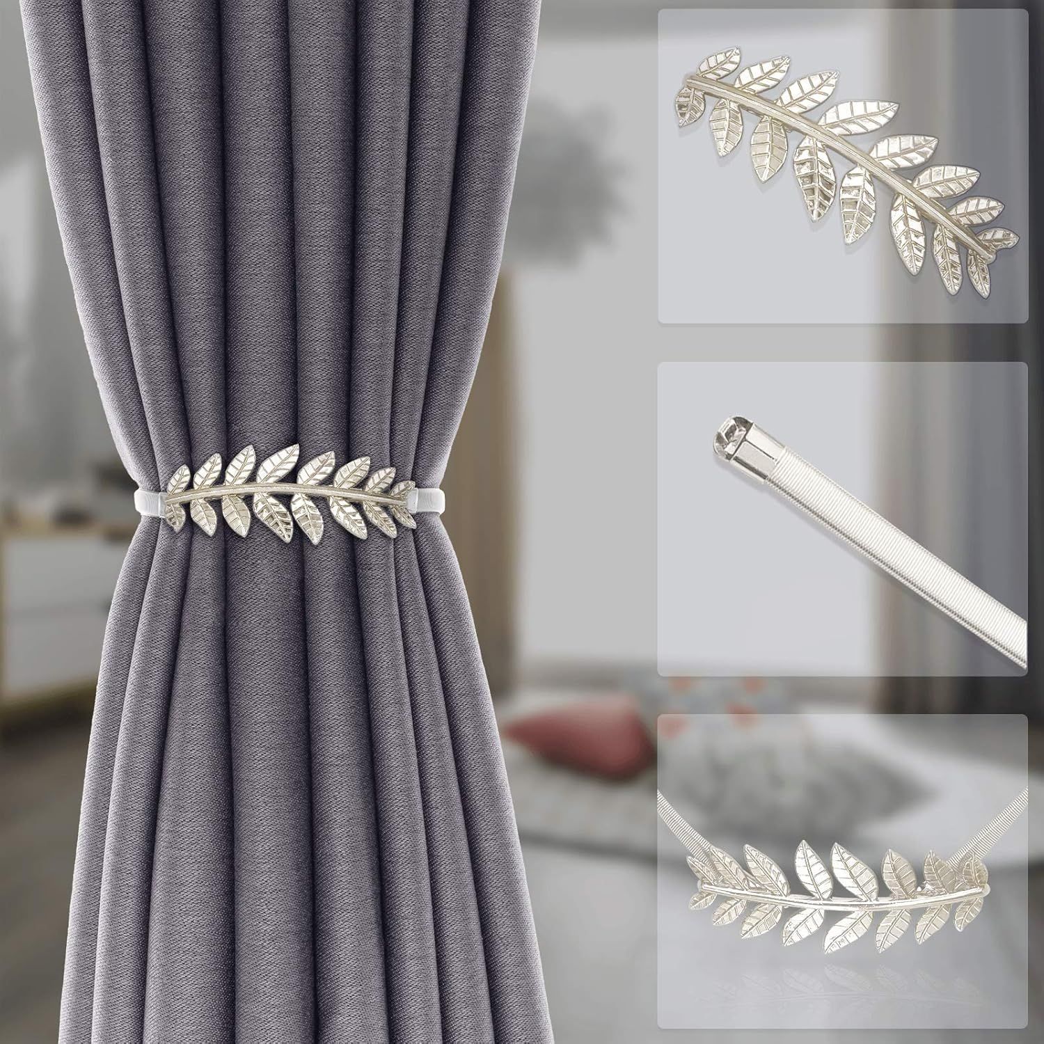 6Pack Curtain Tiebacks Spring Design Curtain Holdback Leaf Carving Design Curtain Ties for Drapes Curtain Ties Backs Curtain Modern Style Curtain Holdback — image 2