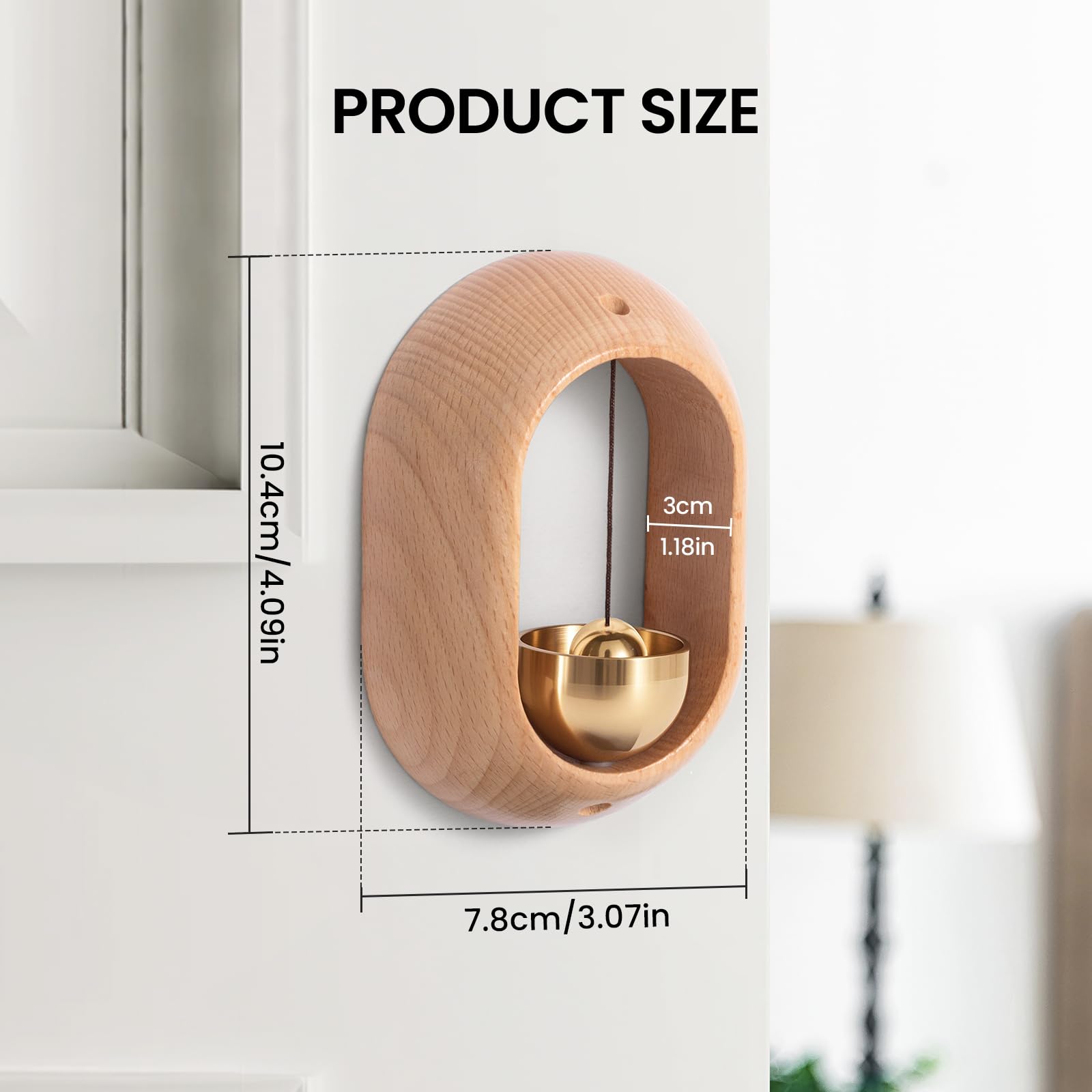 1 Piece Vintage Wooden Door Bell with Copper Chime and Magnetic Mount for Entryways and Bedrooms, Beech Tall Oval Design — image 6