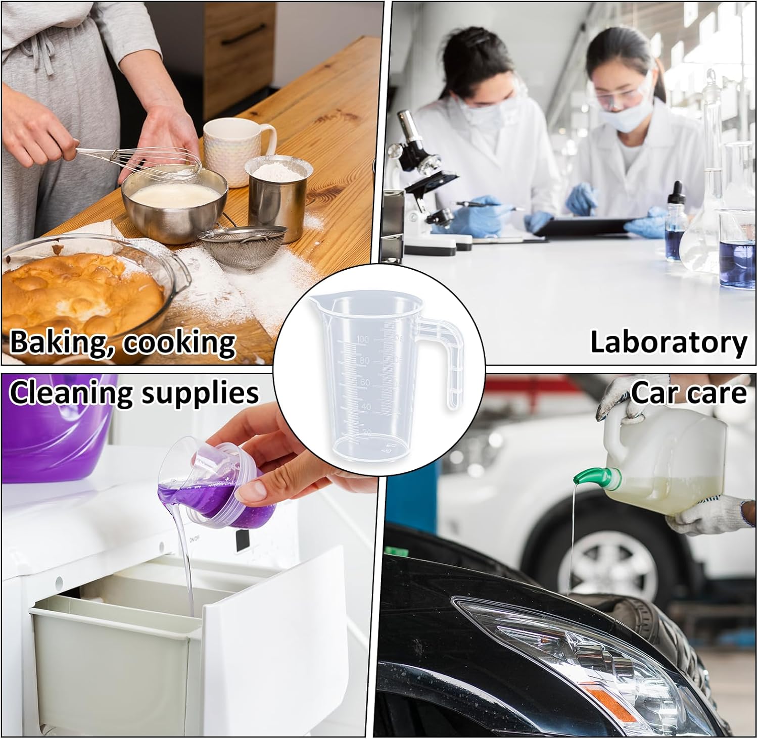 Plastic Measuring Beaker, 4 Pcs Liquid Measuring Cups, 100 ml Unbreakable Graduated Beakers with Handle and Spout, Transparent Clear Precise Markings for — image 6