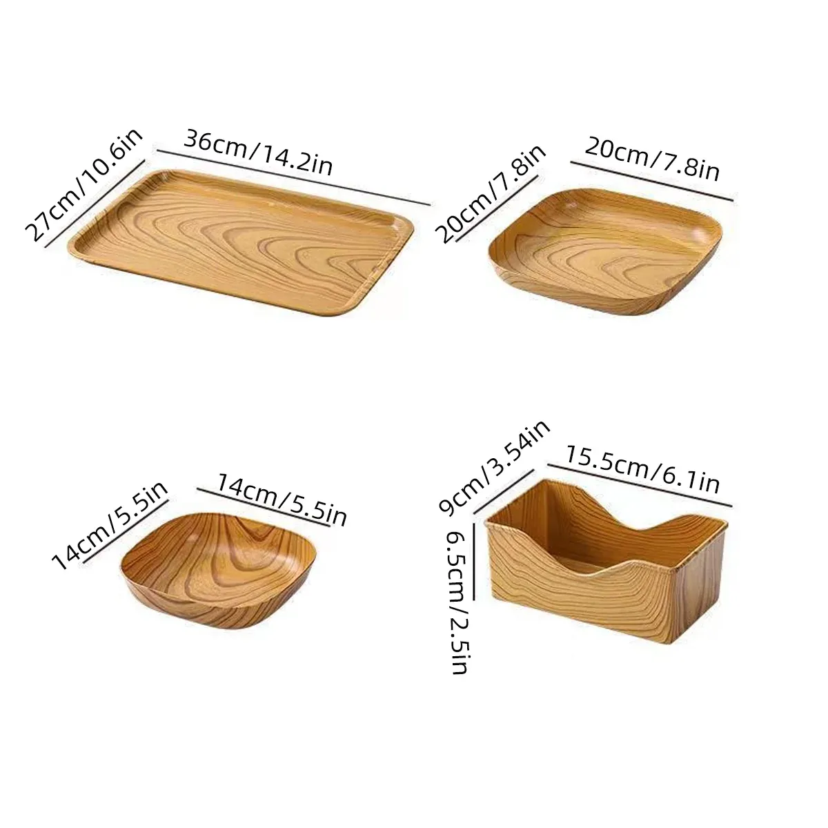 Snack Serving Tray Set Wood Grain Organiser Platter with Base Multi Compartment โ image 3