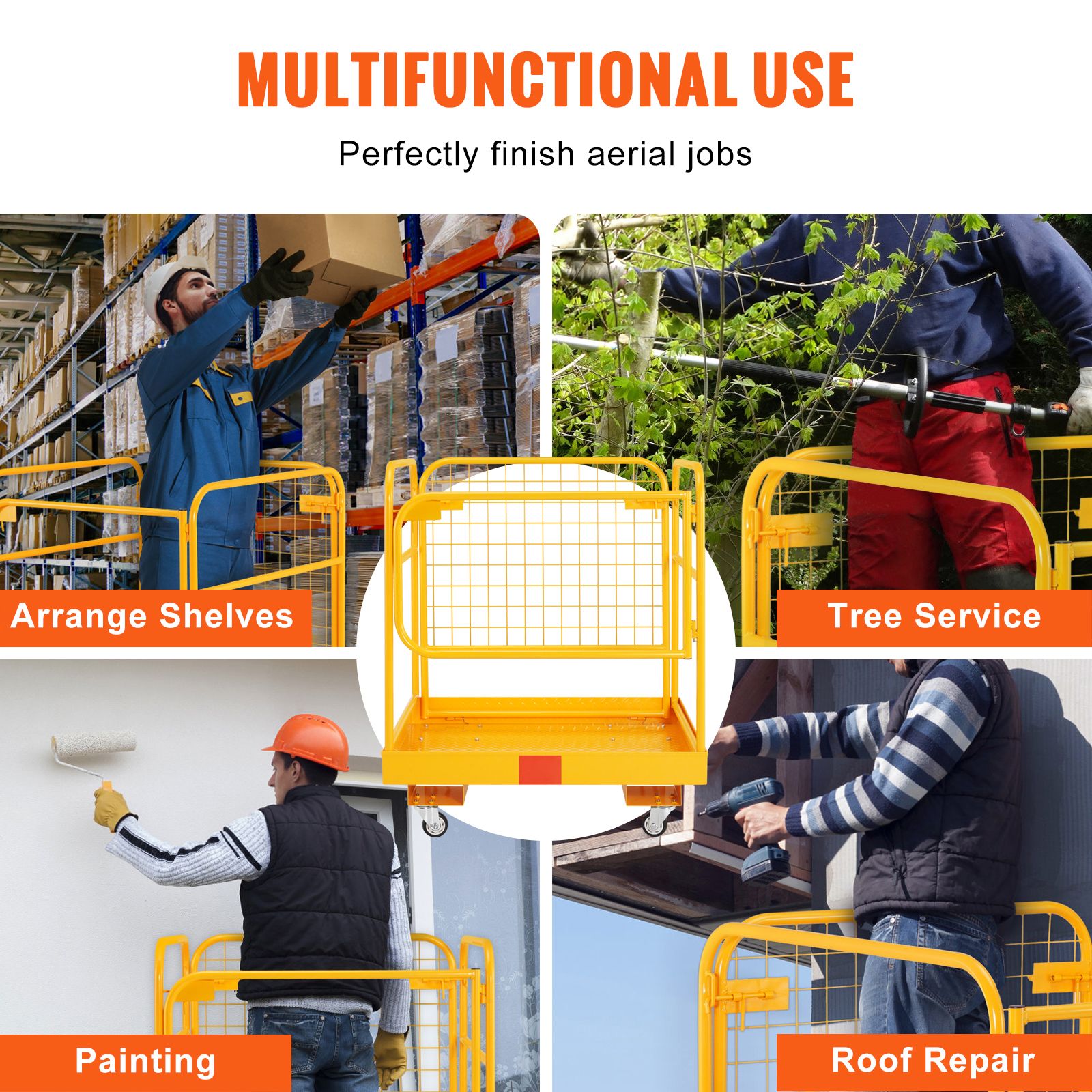 Forklift Safety Cage, 544 kg Load Capacity, 92 x 92 cm Folding Forklift Work Platform with Lockable Swivel Wheels, Drain Hole, and Device Chain, Holds 1 to 2 — image 6