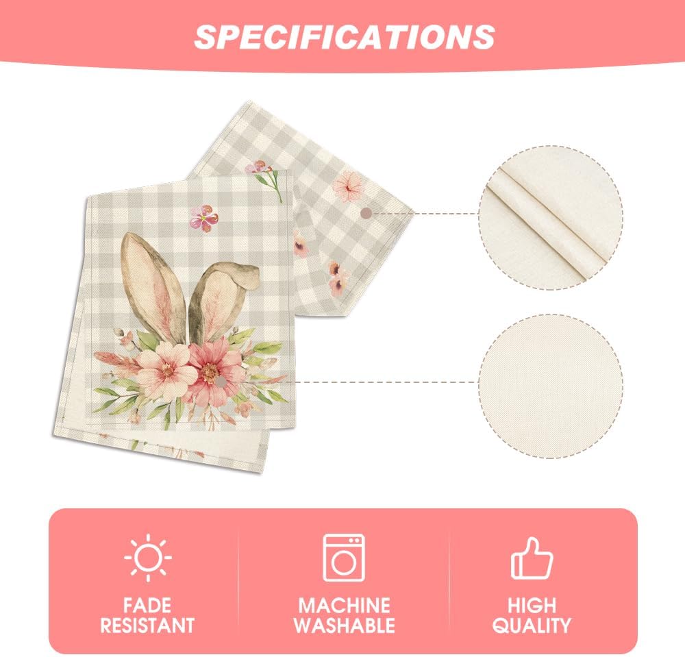 Buffalo Plaid Bunny Rabbit Ears Flower Easter Table Runner, Spring Summer Seasonal Holiday Kitchen Dining Table Decoration for Indoor Outdoor Home Party Decor โ image 5